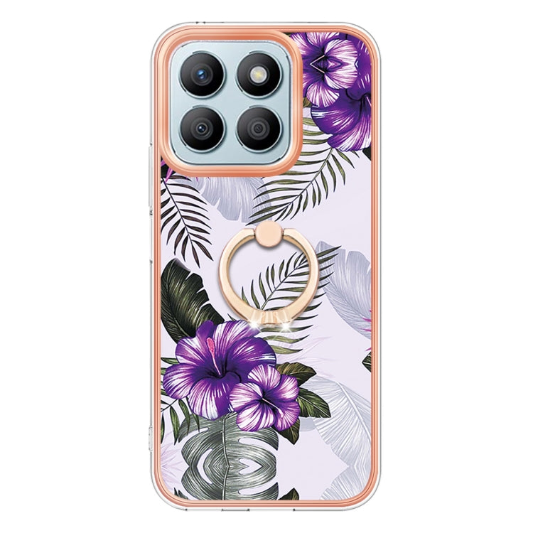 For Honor X8b Electroplating Pattern IMD TPU Shockproof Case with Rhinestone Ring Holder