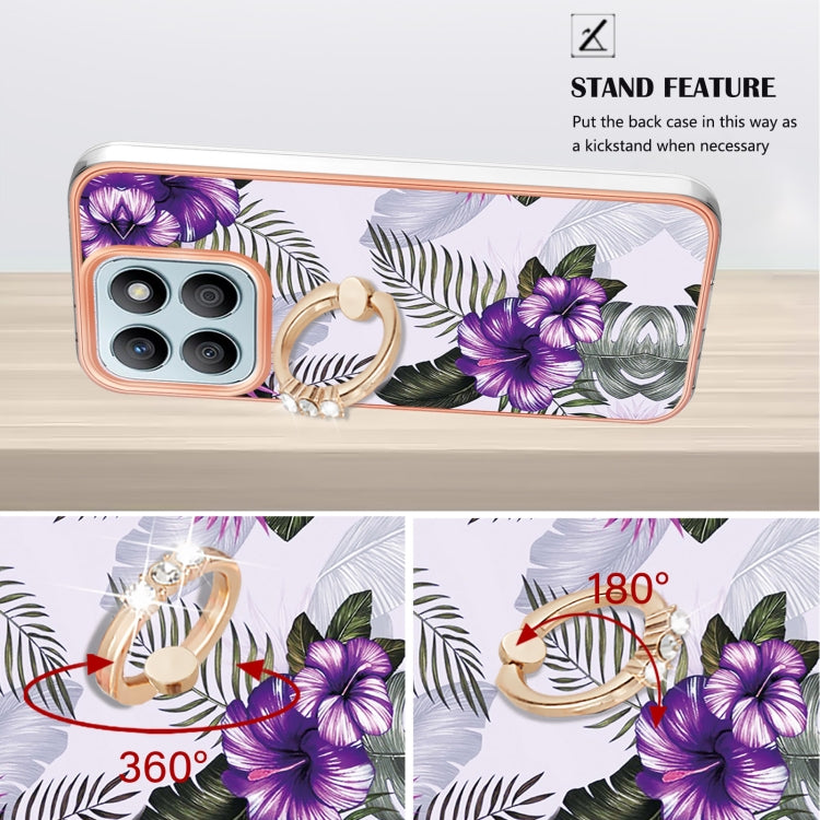 For Honor X8b Electroplating Pattern IMD TPU Shockproof Case with Rhinestone Ring Holder
