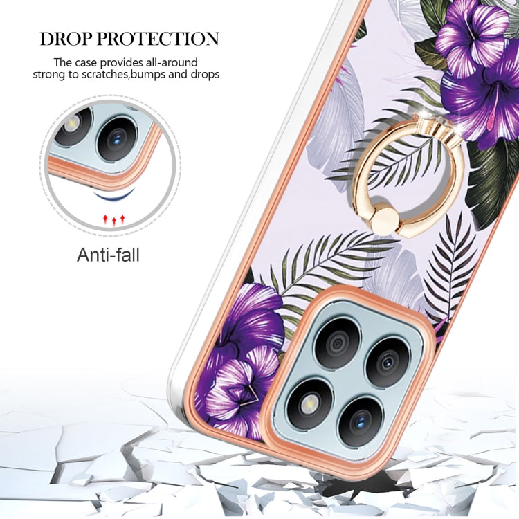 For Honor X8b Electroplating Pattern IMD TPU Shockproof Case with Rhinestone Ring Holder