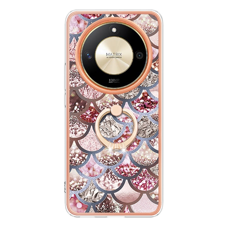 For Honor X9b Electroplating Pattern IMD TPU Shockproof Case with Rhinestone Ring Holder