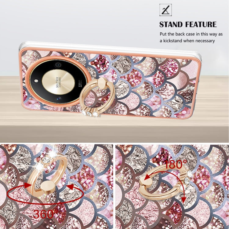 For Honor X9b Electroplating Pattern IMD TPU Shockproof Case with Rhinestone Ring Holder