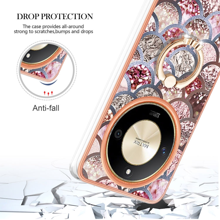 For Honor X9b Electroplating Pattern IMD TPU Shockproof Case with Rhinestone Ring Holder