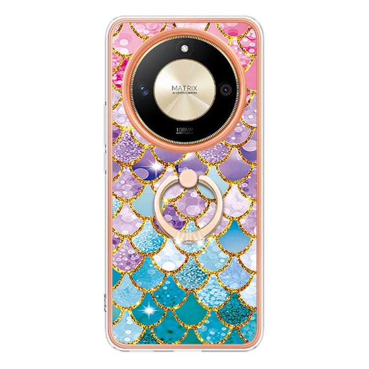 For Honor X9b Electroplating Pattern IMD TPU Shockproof Case with Rhinestone Ring Holder