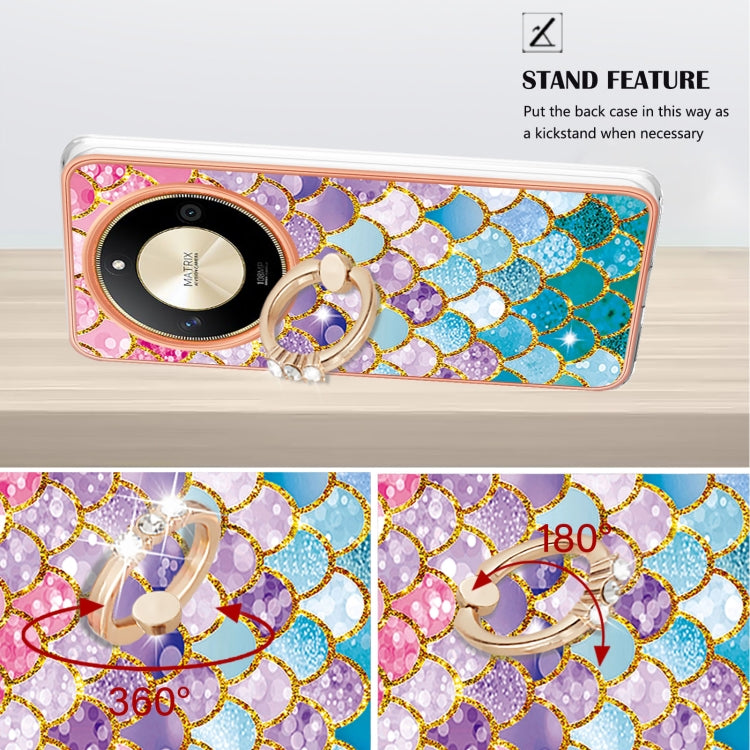 For Honor X9b Electroplating Pattern IMD TPU Shockproof Case with Rhinestone Ring Holder