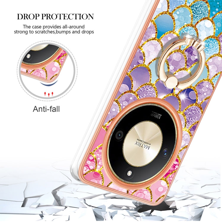 For Honor X9b Electroplating Pattern IMD TPU Shockproof Case with Rhinestone Ring Holder