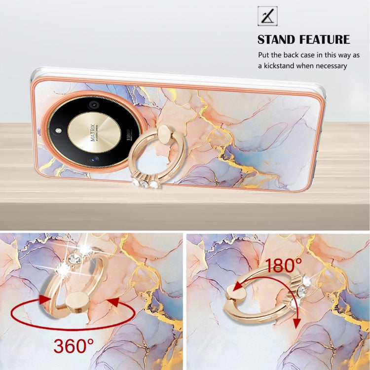 For Honor X9b Electroplating Pattern IMD TPU Shockproof Case with Rhinestone Ring Holder
