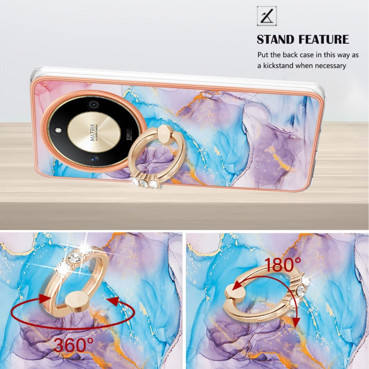 For Honor X9b Electroplating Pattern IMD TPU Shockproof Case with Rhinestone Ring Holder