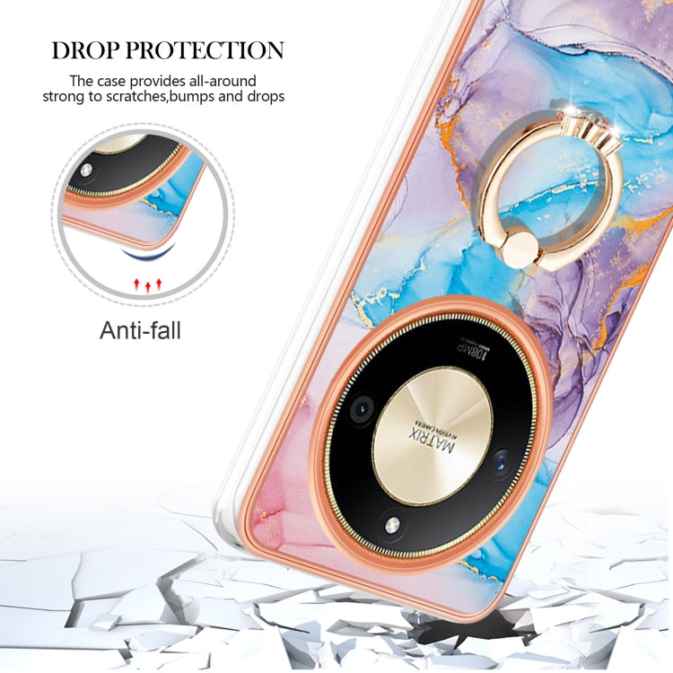 For Honor X9b Electroplating Pattern IMD TPU Shockproof Case with Rhinestone Ring Holder