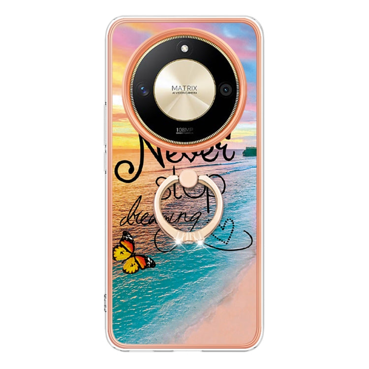 For Honor X9b Electroplating Pattern IMD TPU Shockproof Case with Rhinestone Ring Holder
