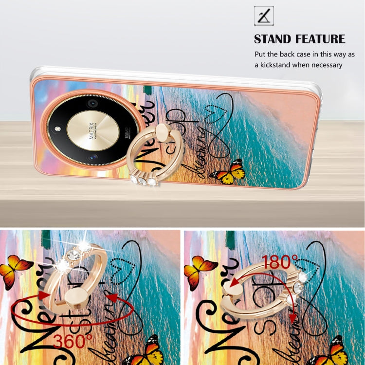 For Honor X9b Electroplating Pattern IMD TPU Shockproof Case with Rhinestone Ring Holder