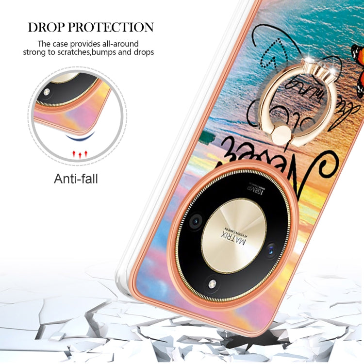 For Honor X9b Electroplating Pattern IMD TPU Shockproof Case with Rhinestone Ring Holder