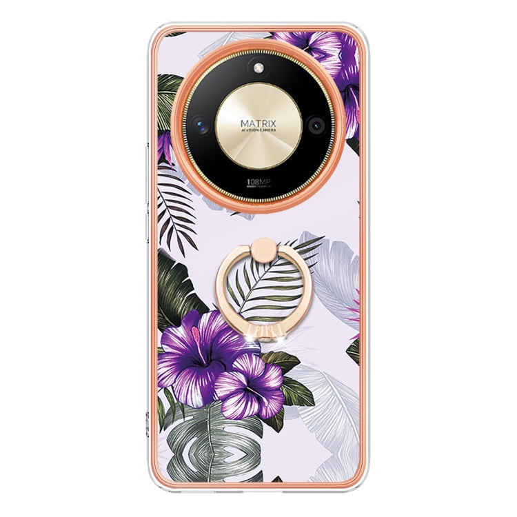 For Honor X9b Electroplating Pattern IMD TPU Shockproof Case with Rhinestone Ring Holder