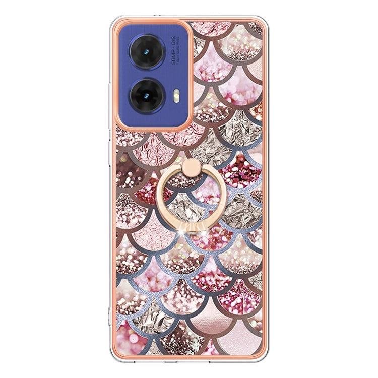 For Motorola Moto G85 Electroplating Pattern IMD TPU Shockproof Case with Rhinestone Ring Holder