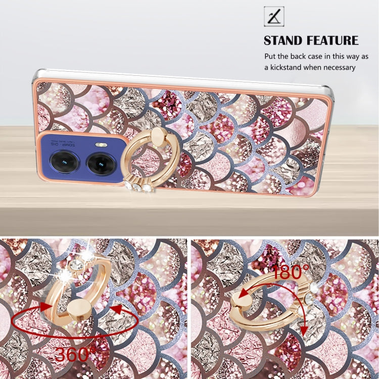 For Motorola Moto G85 Electroplating Pattern IMD TPU Shockproof Case with Rhinestone Ring Holder