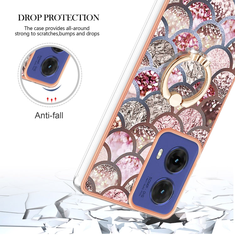 For Motorola Moto G85 Electroplating Pattern IMD TPU Shockproof Case with Rhinestone Ring Holder