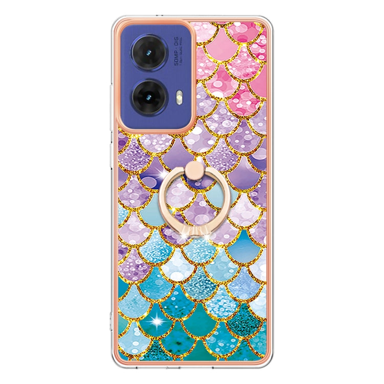 For Motorola Moto G85 Electroplating Pattern IMD TPU Shockproof Case with Rhinestone Ring Holder