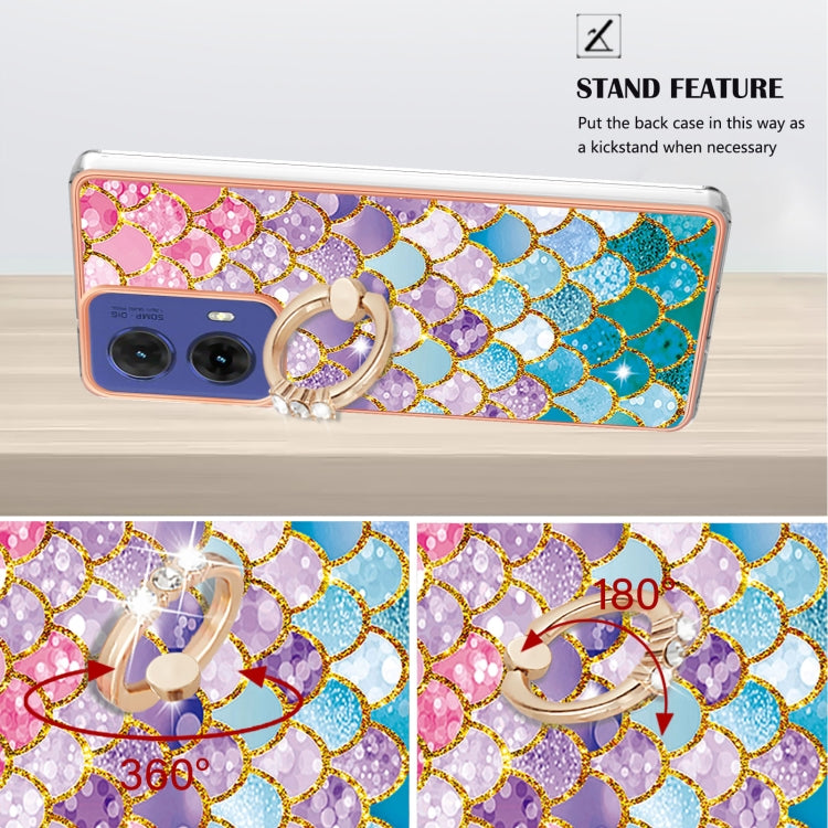 For Motorola Moto G85 Electroplating Pattern IMD TPU Shockproof Case with Rhinestone Ring Holder