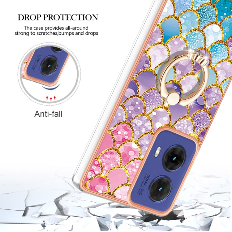 For Motorola Moto G85 Electroplating Pattern IMD TPU Shockproof Case with Rhinestone Ring Holder