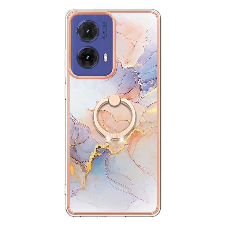 For Motorola Moto G85 Electroplating Pattern IMD TPU Shockproof Case with Rhinestone Ring Holder
