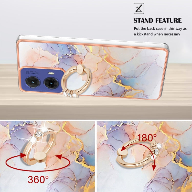 For Motorola Moto G85 Electroplating Pattern IMD TPU Shockproof Case with Rhinestone Ring Holder