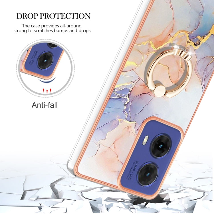 For Motorola Moto G85 Electroplating Pattern IMD TPU Shockproof Case with Rhinestone Ring Holder