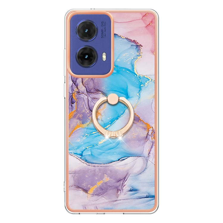 For Motorola Moto G85 Electroplating Pattern IMD TPU Shockproof Case with Rhinestone Ring Holder