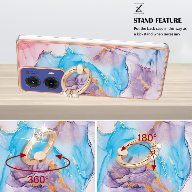 For Motorola Moto G85 Electroplating Pattern IMD TPU Shockproof Case with Rhinestone Ring Holder