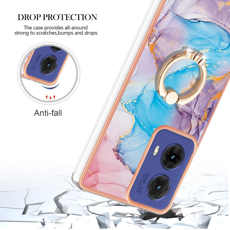 For Motorola Moto G85 Electroplating Pattern IMD TPU Shockproof Case with Rhinestone Ring Holder