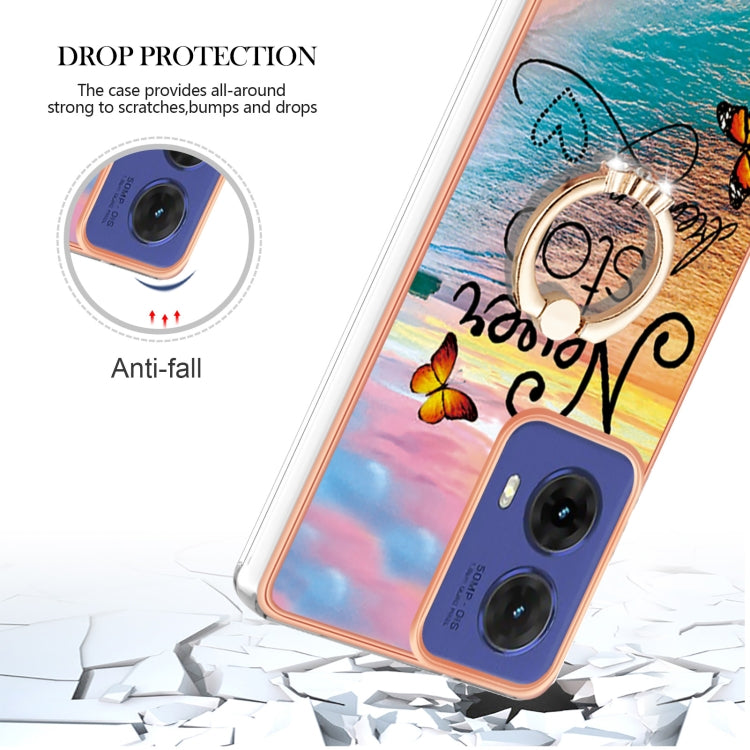 For Motorola Moto G85 Electroplating Pattern IMD TPU Shockproof Case with Rhinestone Ring Holder