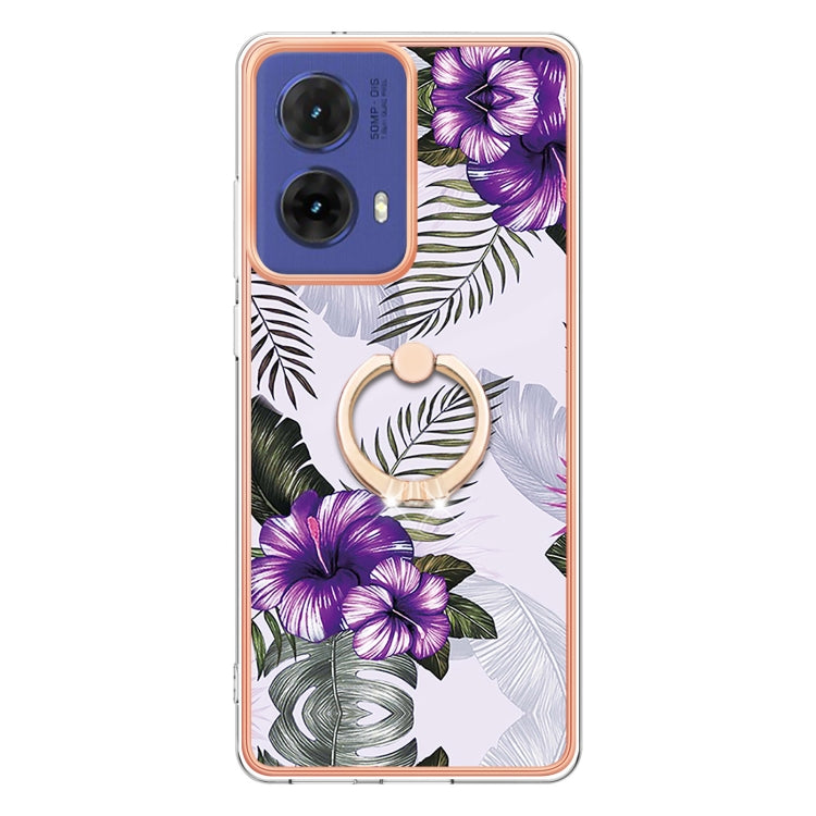 For Motorola Moto G85 Electroplating Pattern IMD TPU Shockproof Case with Rhinestone Ring Holder