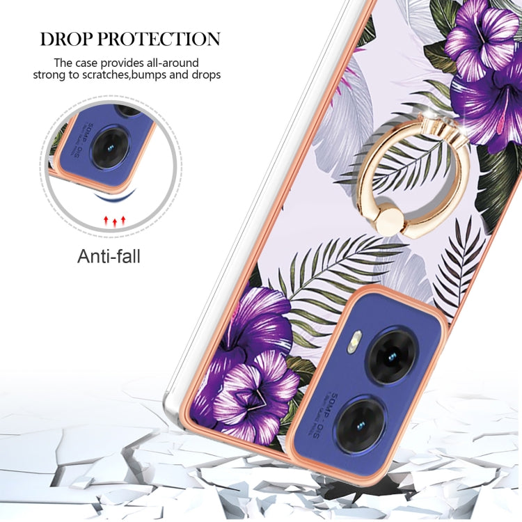 For Motorola Moto G85 Electroplating Pattern IMD TPU Shockproof Case with Rhinestone Ring Holder
