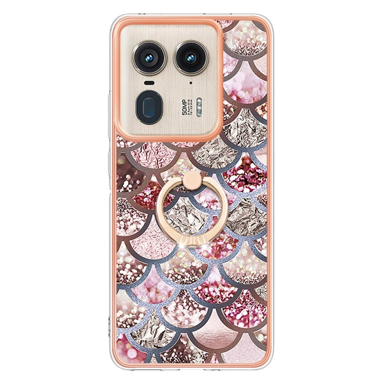 For Motorola Edge 50 Ultra Electroplating Pattern IMD TPU Shockproof Case with Rhinestone Ring Holder