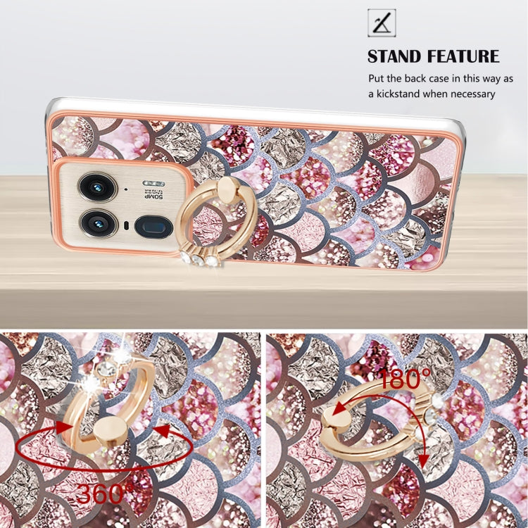 For Motorola Edge 50 Ultra Electroplating Pattern IMD TPU Shockproof Case with Rhinestone Ring Holder