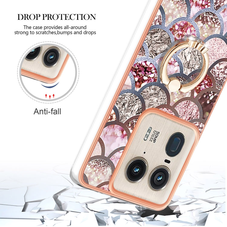 For Motorola Edge 50 Ultra Electroplating Pattern IMD TPU Shockproof Case with Rhinestone Ring Holder