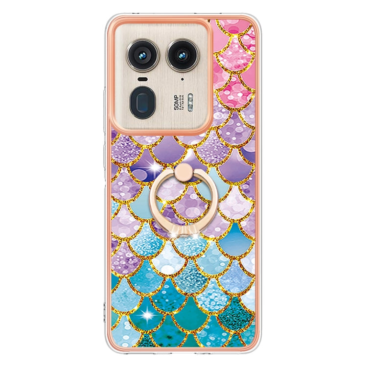 For Motorola Edge 50 Ultra Electroplating Pattern IMD TPU Shockproof Case with Rhinestone Ring Holder