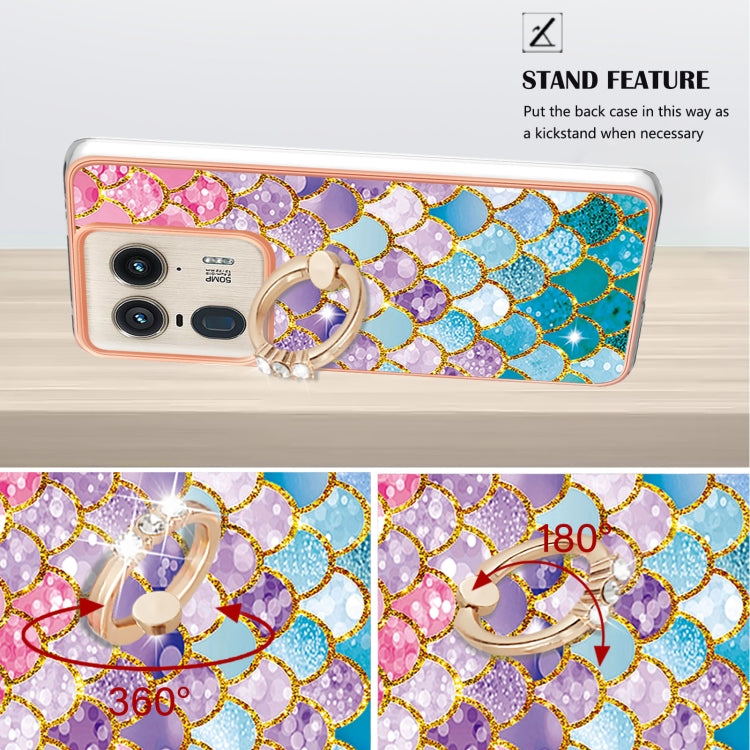 For Motorola Edge 50 Ultra Electroplating Pattern IMD TPU Shockproof Case with Rhinestone Ring Holder