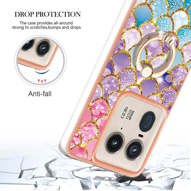 For Motorola Edge 50 Ultra Electroplating Pattern IMD TPU Shockproof Case with Rhinestone Ring Holder
