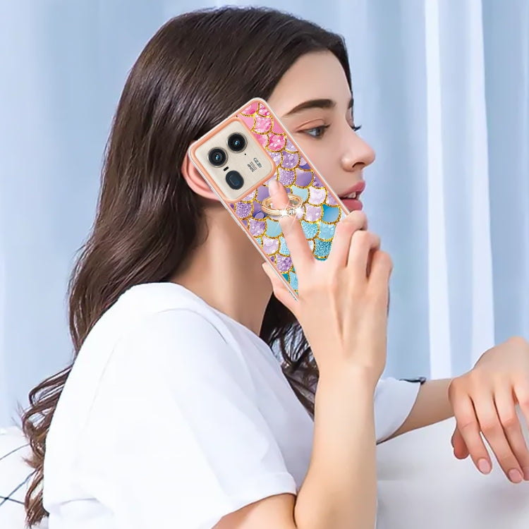 For Motorola Edge 50 Ultra Electroplating Pattern IMD TPU Shockproof Case with Rhinestone Ring Holder