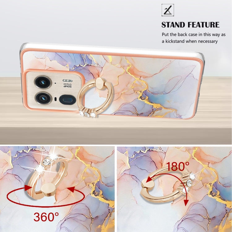 For Motorola Edge 50 Ultra Electroplating Pattern IMD TPU Shockproof Case with Rhinestone Ring Holder