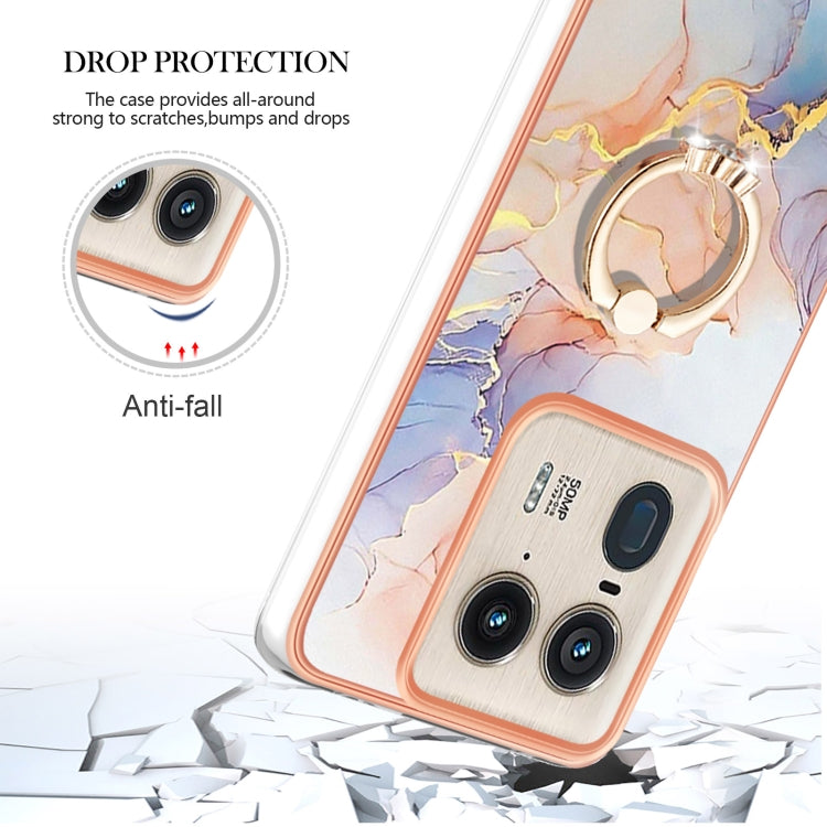For Motorola Edge 50 Ultra Electroplating Pattern IMD TPU Shockproof Case with Rhinestone Ring Holder