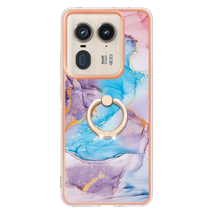 For Motorola Edge 50 Ultra Electroplating Pattern IMD TPU Shockproof Case with Rhinestone Ring Holder