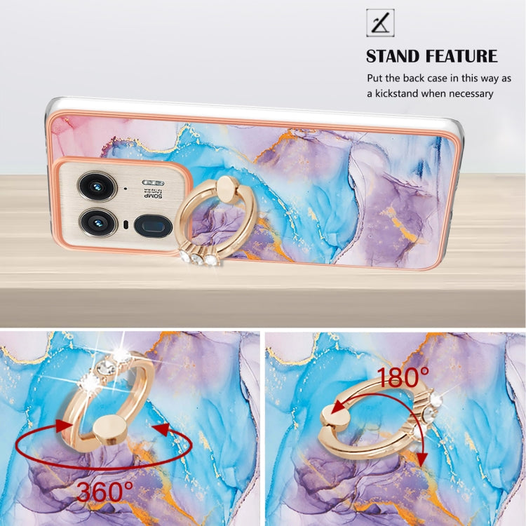 For Motorola Edge 50 Ultra Electroplating Pattern IMD TPU Shockproof Case with Rhinestone Ring Holder