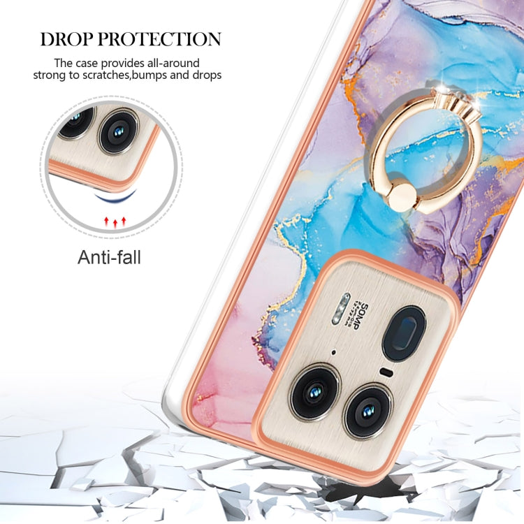 For Motorola Edge 50 Ultra Electroplating Pattern IMD TPU Shockproof Case with Rhinestone Ring Holder
