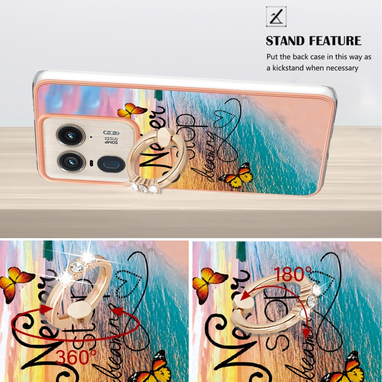 For Motorola Edge 50 Ultra Electroplating Pattern IMD TPU Shockproof Case with Rhinestone Ring Holder