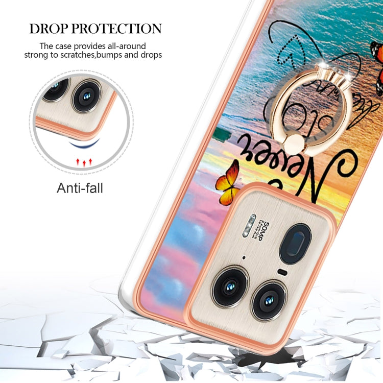 For Motorola Edge 50 Ultra Electroplating Pattern IMD TPU Shockproof Case with Rhinestone Ring Holder