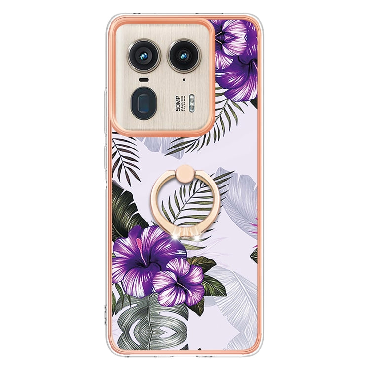 For Motorola Edge 50 Ultra Electroplating Pattern IMD TPU Shockproof Case with Rhinestone Ring Holder
