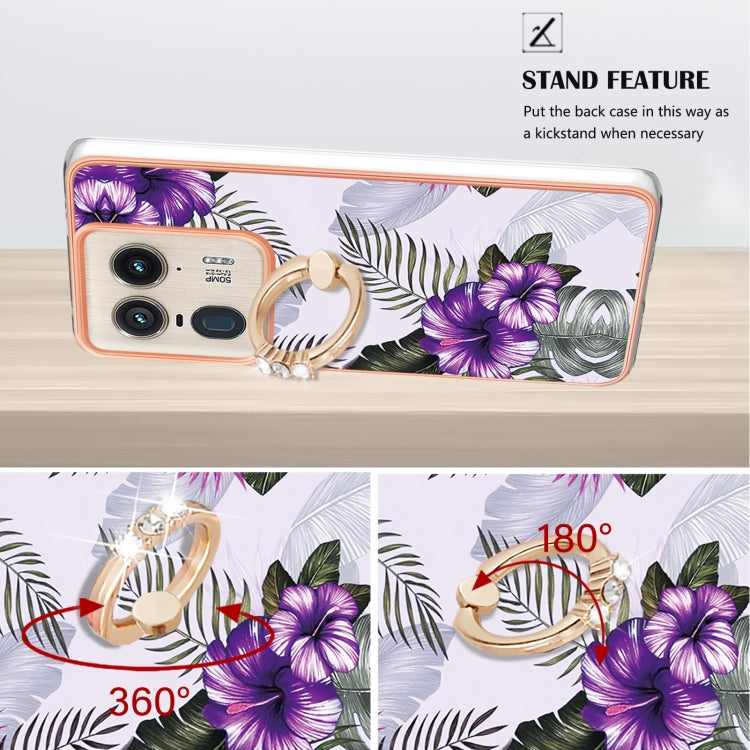 For Motorola Edge 50 Ultra Electroplating Pattern IMD TPU Shockproof Case with Rhinestone Ring Holder