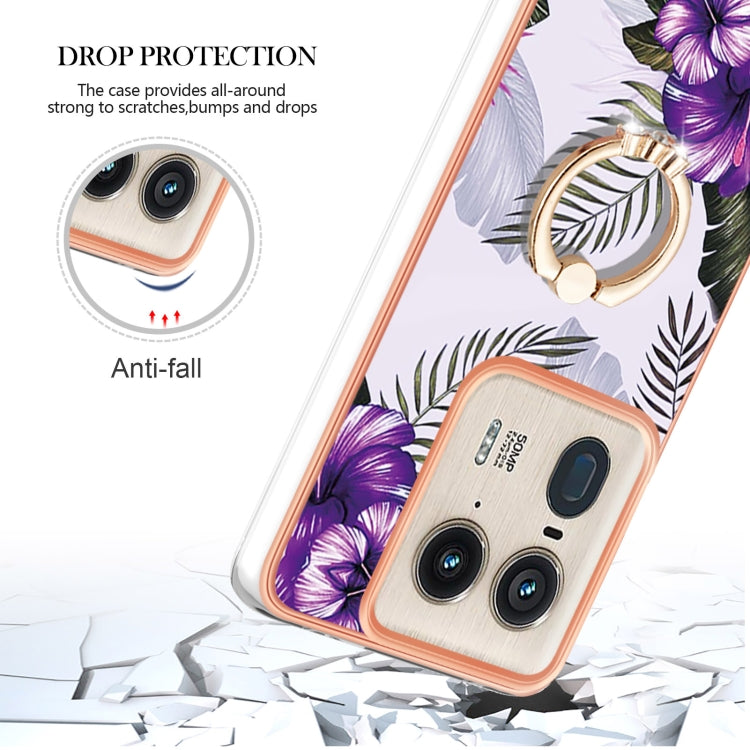 For Motorola Edge 50 Ultra Electroplating Pattern IMD TPU Shockproof Case with Rhinestone Ring Holder