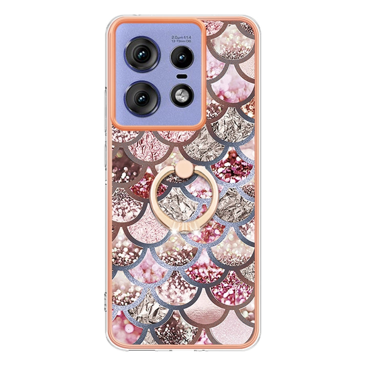 For Motorola Edge 50 Pro Electroplating Pattern IMD TPU Shockproof Case with Rhinestone Ring Holder