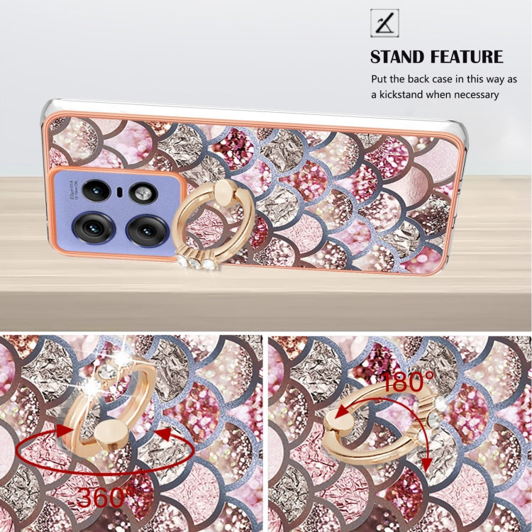 For Motorola Edge 50 Pro Electroplating Pattern IMD TPU Shockproof Case with Rhinestone Ring Holder